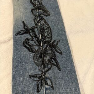 White House Black Market Women's Black Beaded Blue Skinny Straight Leg Jeans